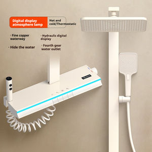 Sistema de <span class=keywords><strong>ducha</strong></span> con teclas de Piano de 4 funciones, montaje en pared, cabezal de <span class=keywords><strong>ducha</strong></span> de baño de aluminio frío y caliente con grifo de <span class=keywords><strong>ducha</strong></span> y baño de espectáculo Digital - Product Image 2