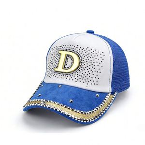 Nouvelle Casquette de Baseball en Toile Denim à 5 Panneaux avec Strass en Maille Lettre D, Protection Solaire Extérieure Polyvalente et Respirante - Product Image 3