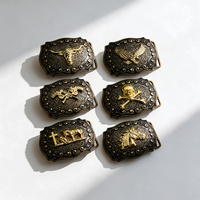 Boucle de ceinture de cowboy occidentale en alliage de zinc sur mesure OEM, finition antique, logo personnalisé pour pantalon en jean et ceinture en cuir