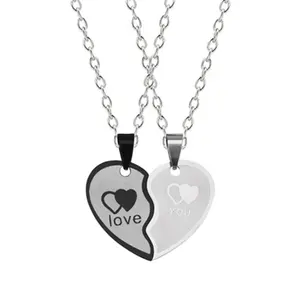 Stainless steel jewelry heart-shaped pendant necklace Korean style fashion puzzle never separated love couple necklace