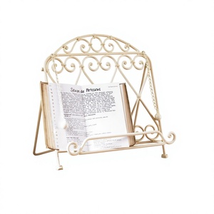 Support de livre de recettes en métal blanc enduit pour cuisine domestique, support de livre réglable pour comptoir de cuisine, vente en gros - Product Image 1