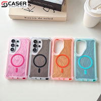 2-in-1 Vier-Ecken-Stoßfester Lebendiger Farbverlauf Feder-Textur Magnetring Space Bumper Handyhülle für Samsung S26/S25/S24