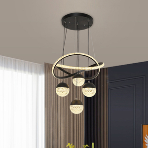 Luminaire de plafond rond en aluminium LED pour salon et chambre à coucher, luminaire moderne rond à deux cercles, lustres sphériques suspendus - Product Image 2