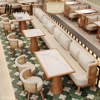 Meubles de restaurant contemporains pour pizzeria, très demandés - Ensemble commercial de table carrée en bois, banc long en rotin et chaises de café