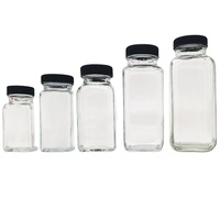 2 Oz 6 Oz 8 Oz 10 Oz 12 Oz 16 Oz Botol Kaca Minuman Persegi Perancis Bening Botol Jus Tekan Dingin dengan Tutup Sekrup Kedap Udara
