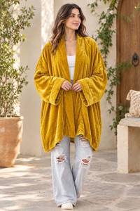 เสื้อคลุมกิโมโนขนเฟอร์เทียมสีมัสตาร์ดสำหรับผู้หญิง ทรงหลวม ยาวถึงข้อเท้า สวมใส่สบายทุกฤดู - Product Image 2