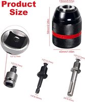 Mandrin de perçage sans clé 1,5-13 mm, auto-serrant, pneumatique, tige droite 3/8 ", hexagonal 1/4 ", SDS PLUS, en acier et alliage d'aluminium, haute précision