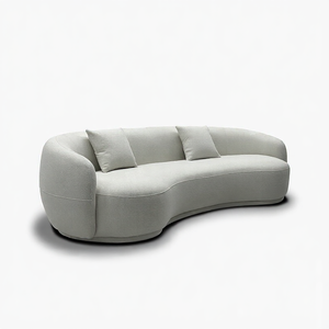 İskandinav Tarzı Küçük Daireler İçin Yarım Daire Şeklinde Kavisli 2 Kişilik Kumaş Kanepe, Oturma Odası İçin Krem Rengi Günlük Ahşap Çerçeveli Kanepe - Product Image 3