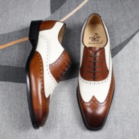 Chaussures Oxford de luxe pour hommes bicolores en cuir véritable, style brogue à bout ailé, marron et blanc, pour occasions formelles, affaires et mariages