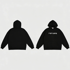 Sudadera con Capucha para Hombre, Talla Grande, Ligera, Clásica, Negra, de Algodón con Certificación GOTS, Logotipo Personalizado, Estilo Urbano, Tejido de Rizo Francés - Product Image 2