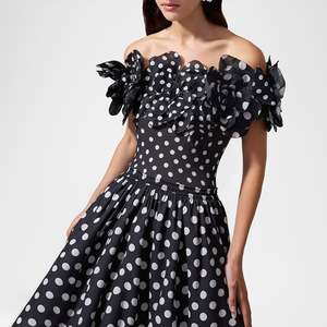 Women 2 Piece <b>Swimsuit</b> Set Polka Dot Bandeau 3D Flower One Piece Bathing Suit With Flowy Long Cover Up <b>Skirt</b> Wholesale Beachwear - Product Image 4
