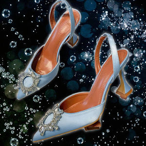 Escarpins blancs tendance en cristal et diamant pour femme – Talon haut de qualité avec bride arrière et bout couvert pour l'été - Product Image 2