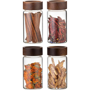 Accessoires de cuisine, bocaux à épices en verre borosilicate de qualité alimentaire avec couvercle en bois d'acacia hermétique - Product Image 1