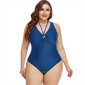 2026 Fashion New Swim Brief Solid Color Pleated Round Neck Spandex/Nylon Quick Dry Women's Swimsuit - Product Image 4