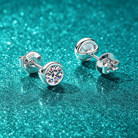 Boucles d'oreilles clous en argent sterling S925 certifiées GRA, moissanite couleur D, pour femmes, forme bulle ronde 1CT/2CT, vente en gros