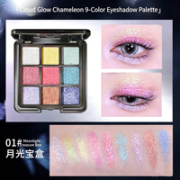Palette de fards à paupières caméléon à neuf nuances, texture douce purée de pomme de terre, couleurs dégradées, maquillage pour les yeux à paillettes épaisses