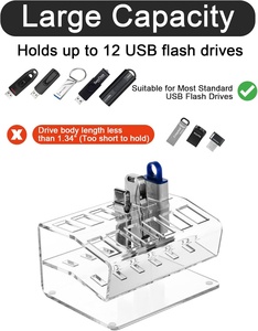 Acrylic USB Flash Drive trường hợp Rack 12 khe cắm hiển thị rõ ràng USB lưu trữ tổ chức chủ đứng USB Memory Stick Flash nhảy ổ đĩa - Product Image 4