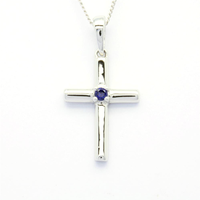 Chaîne de bijoux fantaisie avec pendentif en or blanc 18K 14K 9K et saphir, croix catholique chrétienne, classique pour femme, anniversaire, fiançailles