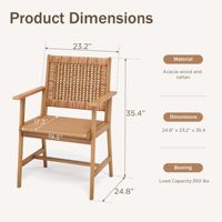 Ensemble de 2 chaises de salle à manger d'extérieur en bois d'acacia, fauteuils avec dossier en osier et rangement, style ferme, pour bureau, jardin, balcon