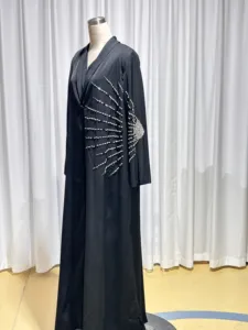 Abaya classique 2024 Eid avancé noir exquis perlé conception spéciale Abaya fille musulmane été longue robe + manteau abaya arabe