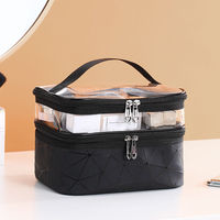 Sac de maquillage multifonctionnel à deux étages Boîte à cosmétiques à main en forme de diamant