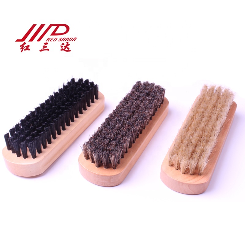 cheap wooden shoe brush with horse hair for boot leather shine and cleaning