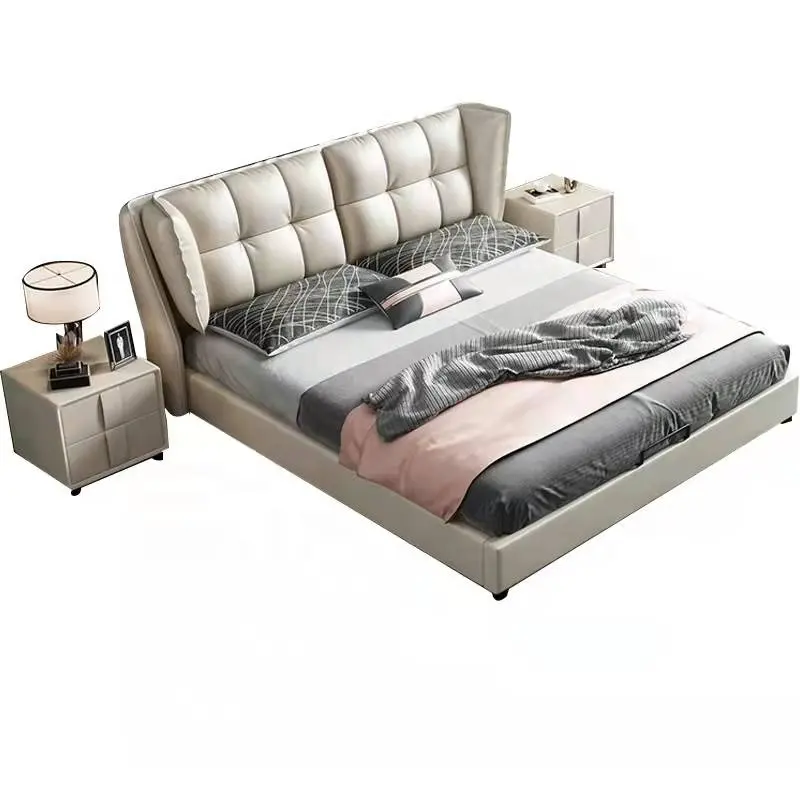 Nordic King Size Bed Frame Moderne Slaapkamer Meubilair Designer Leer Licht Luxe Slaapkamer Sets Bed B023