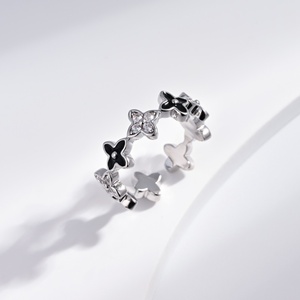custom plata 925 sterling <b>Silver</b> Geometric Design Unisex <b>ring</b> fashion open <b>adjustable</b> simple Pave Setting zircon clover <b>rings</b> - Product Image 4