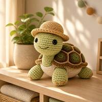 Peluche tortue verte tricotée promotionnelle, adorable jouet animal en peluche tortue verte tricotée, tortue verte tricotée avec chapeau