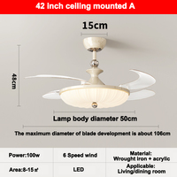 Ventilateur de plafond LED moderne de luxe de 42 pouces, rétractable, pliable, design à profil bas, moteur avec télécommande pour salon