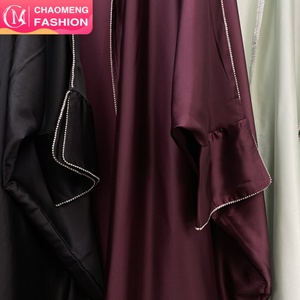 1427# Gorgeously Ladies Latest <b>Abaya</b> Sparkle Diamond Split Sleeves Smooth Satin Elegant Muslim Open <b>Abaya</b> - Product Image 2