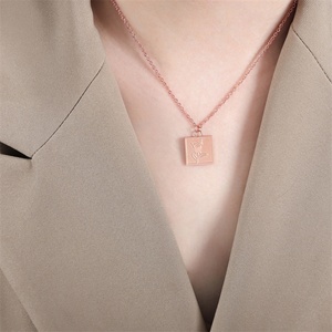 Tarnish Free Jewelry Women <b>Choker</b> Necklace Stainless Steel square Flower Pendant Necklace - Product Image 6
