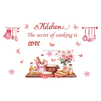 Autocollants muraux décoratifs roses à motifs floraux pour ustensiles de cuisine, vaisselle, restaurants et cafés, autocollants muraux auto-adhésifs