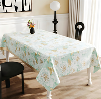 Nappe carrée de luxe en PVC bleu ciel à motifs floraux dorés, tailles personnalisables, imprimés réutilisables, imperméable, anti-taches, écologique, pour la maison