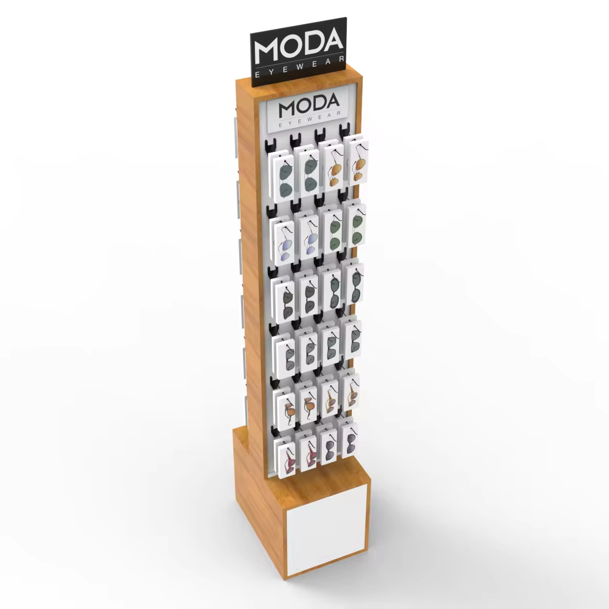 Apache Custom Modern Metal Powder Coated Floor Standing Eye Wear Display Rack Cabinet Rotating Sunglasses Storage Holder Easy