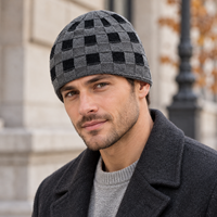 Bonnet en tricot à carreaux d'hiver avec logo personnalisé, doublure en polaire, chaud, pour hommes et femmes