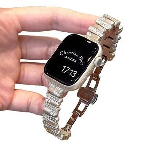 สายนาฬิกาโลหะผสมสังกะสีสุดหรูสำหรับ Apple Watch S10 11 46 มม. Ultra 49 มม. SE 44 มม. 42 มม. 38 มม. สายนาฬิกาสแตนเลสแบบผีเสื้อ - Product Image 5