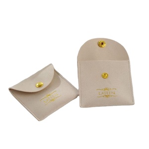 Custom Logo Embossed Metal Button Small <b>Envelope</b> Flap Microfiber Jewelry Pouches with Embossed Logo Quality Jewelry Container - Product Image 1