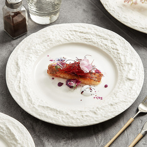 Nuevos platos de carne con estampado de piedra en relieve de estilo europeo, platos de cerámica de lujo ligeros, hoteles, restaurantes, clubes, vajilla - Product Image 1