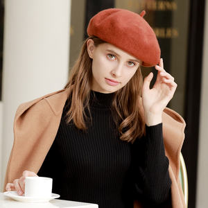 Béret d'hiver en gros pour femmes, chapeau en laine uni tendance pour femmes - Product Image 5