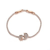 Bracelet vintage plaqué or avec zircon, double dauphin, pour femme, bijoux sur le thème de l'océan, cadeau, bracelet à fermoir réglable