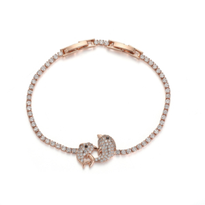 Pulsera <span class=keywords><strong>Vintage</strong></span> Chapada en Oro con Circonitas, Diseño de Doble Delfín para Mujer, Joyería con Temática Oceánica, Regalo, Cierre Ajustable - Product Image 4