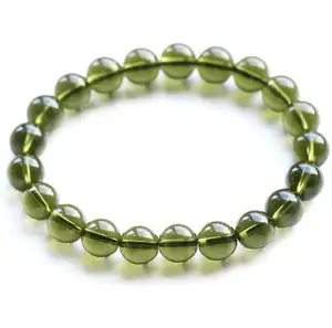 Charming A + 100% Tự Nhiên Moldavite Xanh Aerolites Séc Pha Lê Đá Thô Đá Mài 8 Mét Hạt Thiên Thạch Vòng Đeo Tay