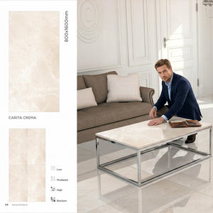 Azulejos de porcelana pulida Carita Crema 800x1600mm para suelo y pared, diseño de piedra color crema cálido, 80x160cm - Product Image 1