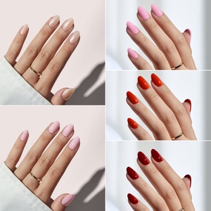 BTArtbox Short Oval Stick on Nails Press Wholesale Solid Color Soft Gel Halloween Dark Red Handmade Press on Finger Nails Bulk - Product Image 4