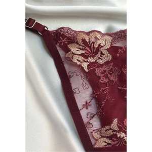 Ensemble de lingerie sexy en satin bordeaux, babydoll, détails floraux, taille XL, chaînes florales, dentelle, matière spandex, livraison directe - Product Image 2