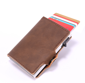 RFID Blocking PU Leather <strong>Wallet</strong> Secure Thin Card Holder Aluminum Automatic Card Box Pop up <strong>Metal</strong> Case Slim <strong>Wallet</strong> Anti Theft - Product Image 2