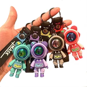 Cartoon Flash Bear Key Ring 3D PVC Toys Astronaut Keychain Metal Rubber Alloy Iron Car Backpack Pendant Gift