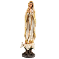 Figurine religieuse en résine Vierge Marie avec colombes blanches et base en racine d'arbre pour décoration de bureau et table