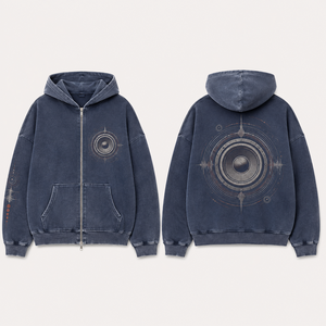 Sweat à capuche zippé pour homme, personnalisé avec logo OEM, 500 g/m², épais, lavé à l'ozone, par le fabricant en gros Speaker Pulse - Product Image 2